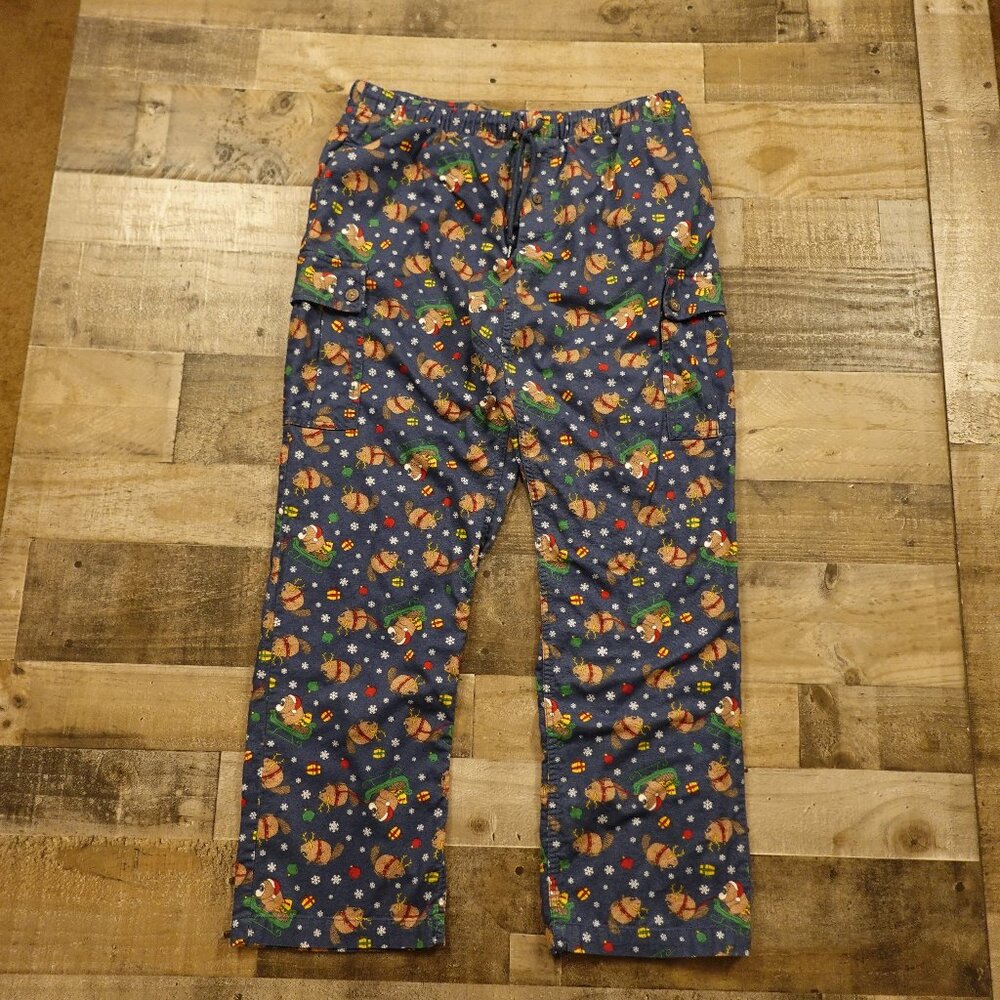 Duluth Trading‎ Co. Flannel Lounge Pants – Christmas Beaver Print – Men's Size L
